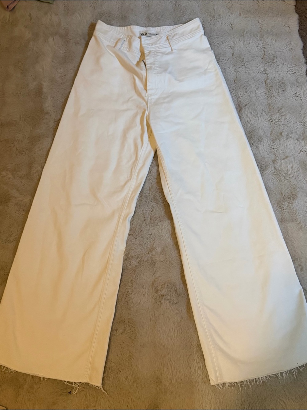 Zara Cream Wide-Leg High-Rise Pants